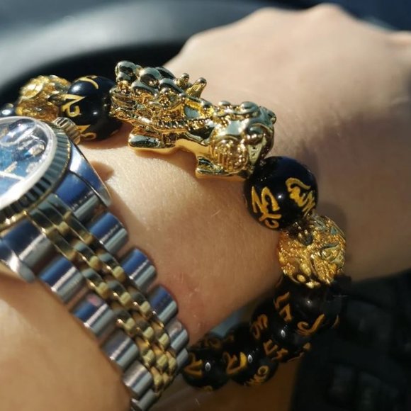 10mm Feng Shui PiXiu Obsidian Wealth Beaded Stretch Bracelet - Picture 6 of 11